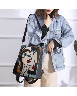 Women Nylon Cartoon Abstract Stick Figure Pattern Large Capacity Shoulder Bags Backpack