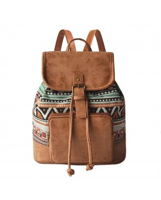 Women Canvas Fabric Vintage Ethnic Pattern Bohemian Backpack Adjustable Strap Casual Bag