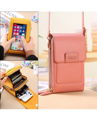 Women Multi-slots Flap Magnetic Button Stitch Detail Crossbody Bag Multi-pockets Touch Screen On The Back 7 Inch Phone Bag