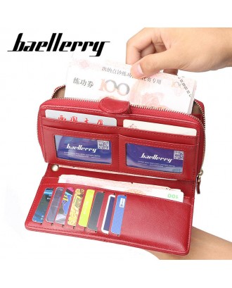 Baellerry Women Faux Leather Large Capacity Fashion Purse Wallet Pure Color Clutch Bag Card Holder