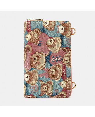 Women Bear Pattern 12 Card Slots Phone Purse Crossbody Bag Clutches Bag