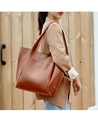 Women Large Capacity Magnetic Button Closure Tote Vintage Lightweight Breathable Soft Handbag Shoulder Bag