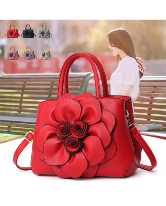 Women Lady Leather Elegant Handbag Flower Decoration Shoulder Evening Bag